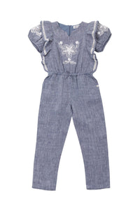 Un Air De Campagne long jumpsuit in linen - Bleu Orage