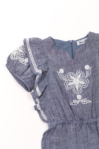 Un Air De Campagne long jumpsuit in linen - Bleu Orage