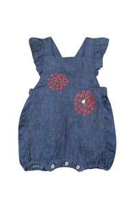 Indigo / Combinaison Courte Baby Jardin D'Éte En Lin - Indigo