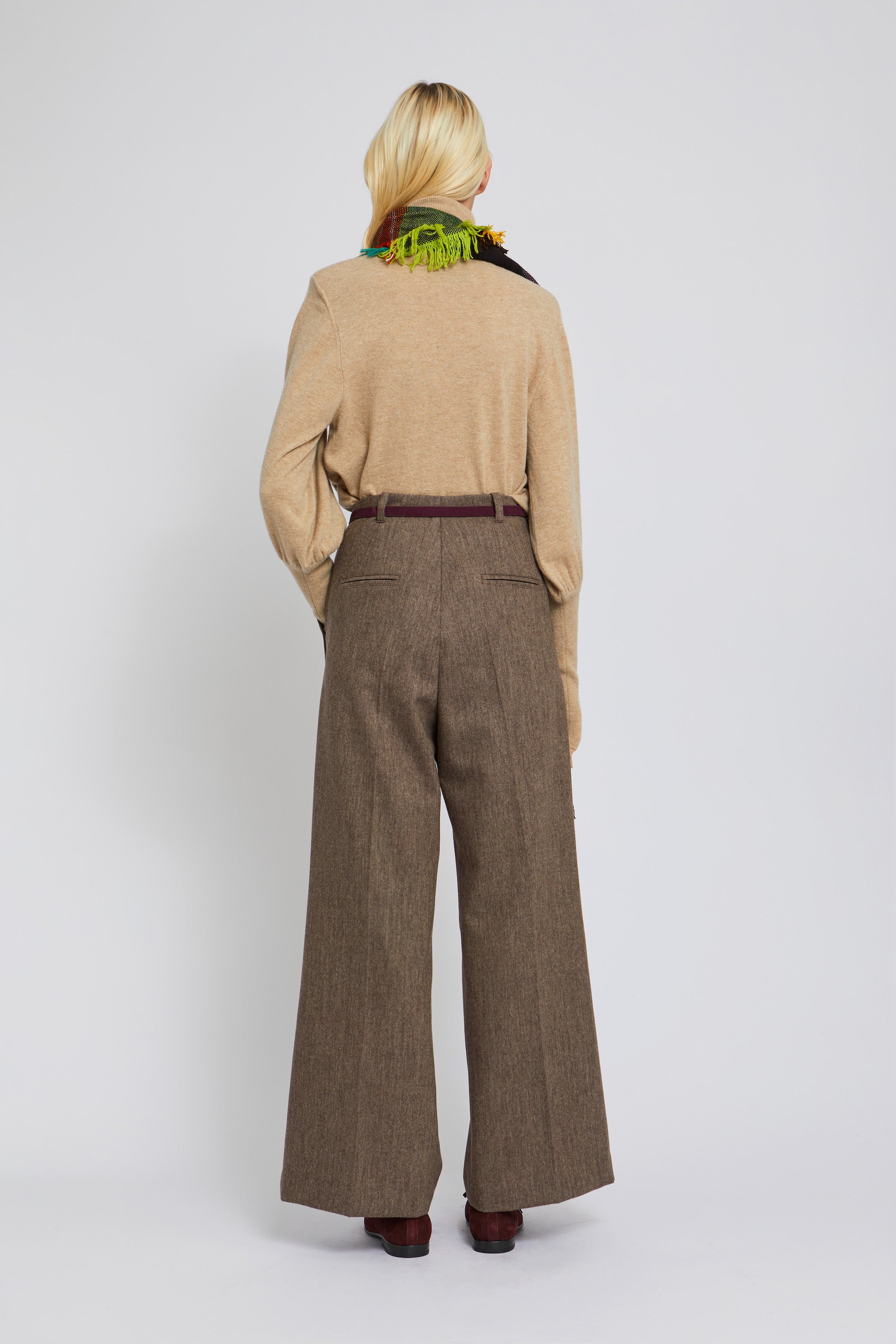 Pantalon Twister coupe large en laine - Brown