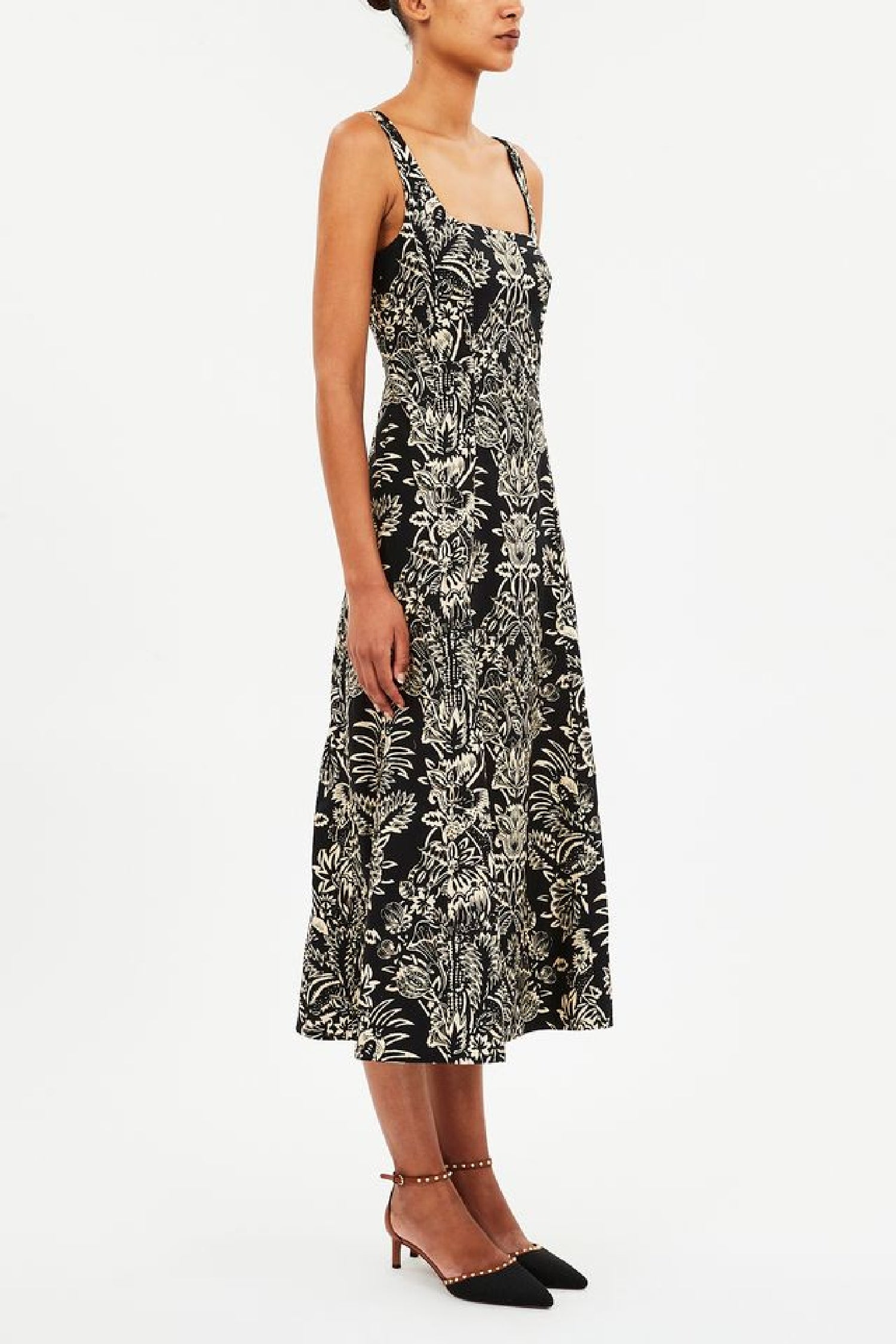 Robe Natali sans manches et coupe trapèze - Noir Flora
