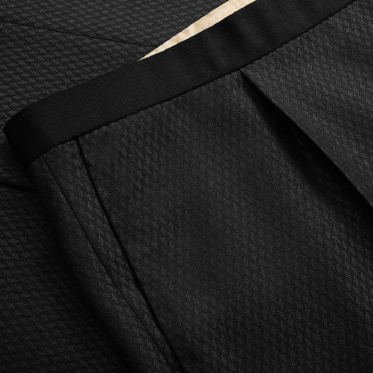 Pantalon de costume tissé en laine - Noir & Beige