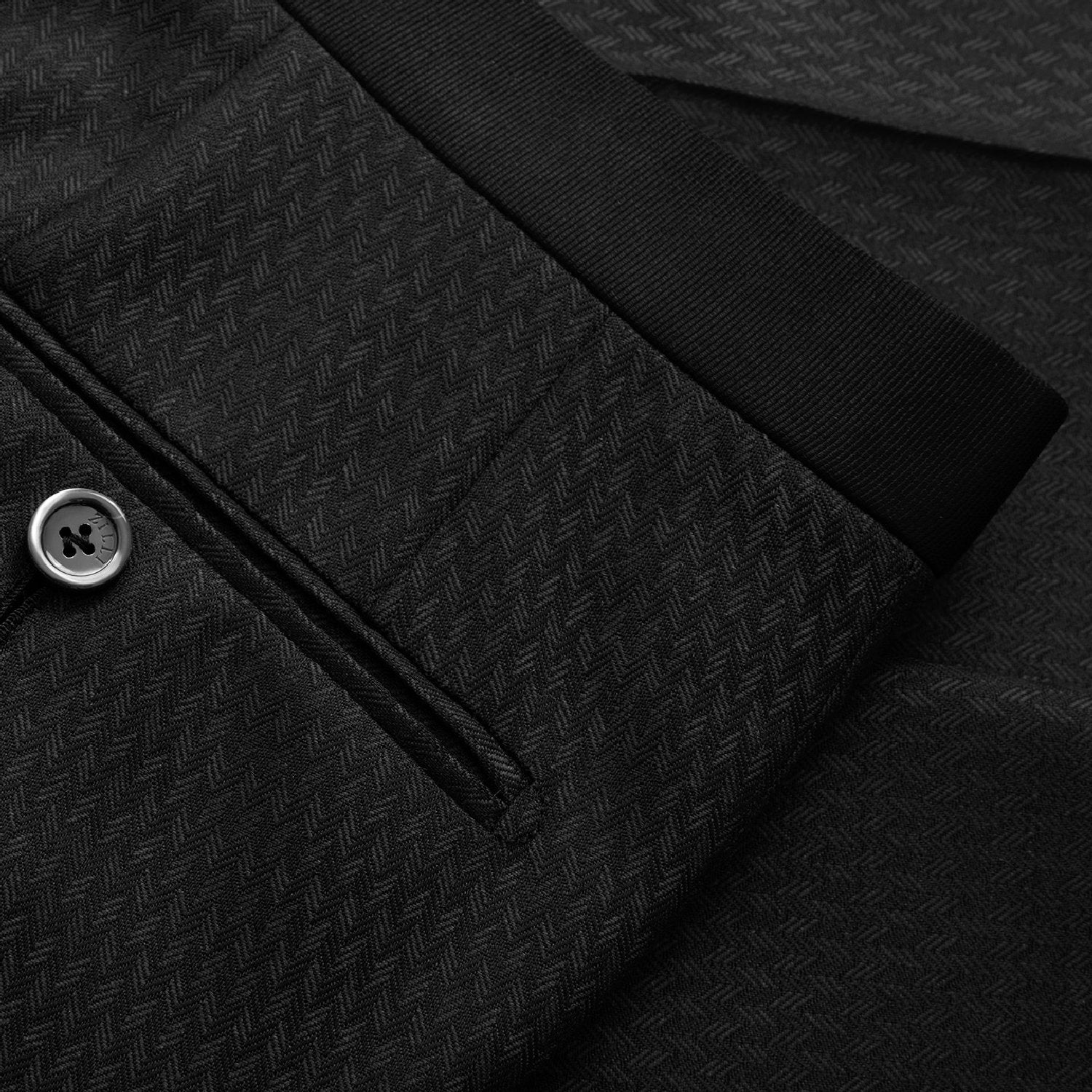 Pantalon de costume tissé en laine - Noir & Beige