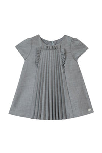 Gris Moyen Chiné / Robe Bouquet Romantique Plissée - Gris Moyen Chiné