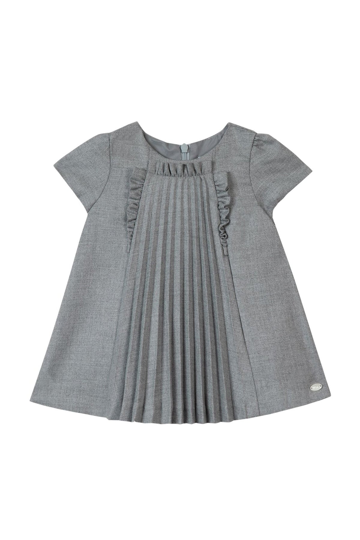 Gris Moyen Chiné / Robe Bouquet Romantique Plissée - Gris Moyen Chiné
