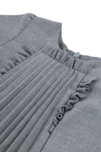 Gris Moyen Chiné / Robe Bouquet Romantique Plissée - Gris Moyen Chiné