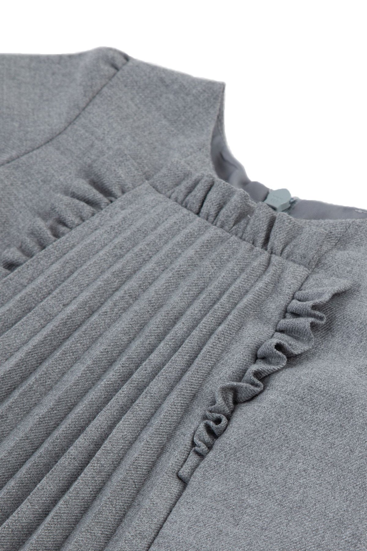 Gris Moyen Chiné / Robe Bouquet Romantique Plissée - Gris Moyen Chiné