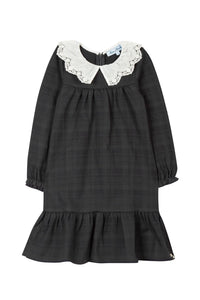 Anthracite / Robe Jardin D'Hiver À Col Claudine Brodé - Anthracite