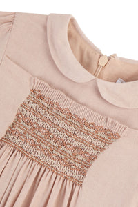 Robe Cérémonie broderies à col claudine - Rose thé spécial