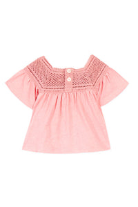 Litchi / T-Shirt Baby Promenade Romantique En Lin Mélangé - Litchi