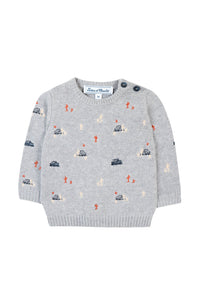 Baby Road Trip jumper - Mottled Light Grey