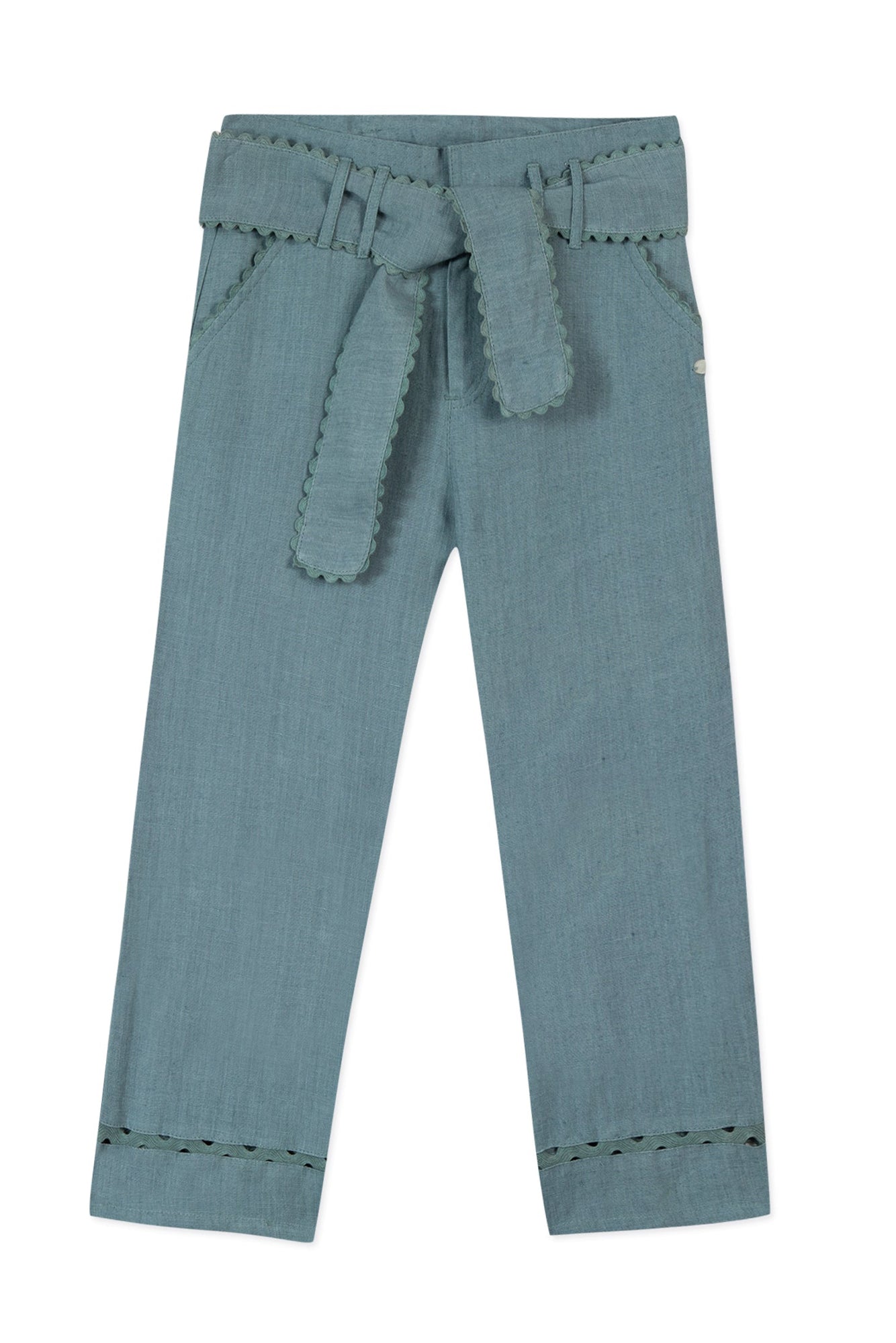 Promenade Romantique Linen Trousers - Celadon Green