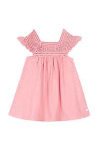 Baby Promenade Romantique dress in linen mix - Litchi