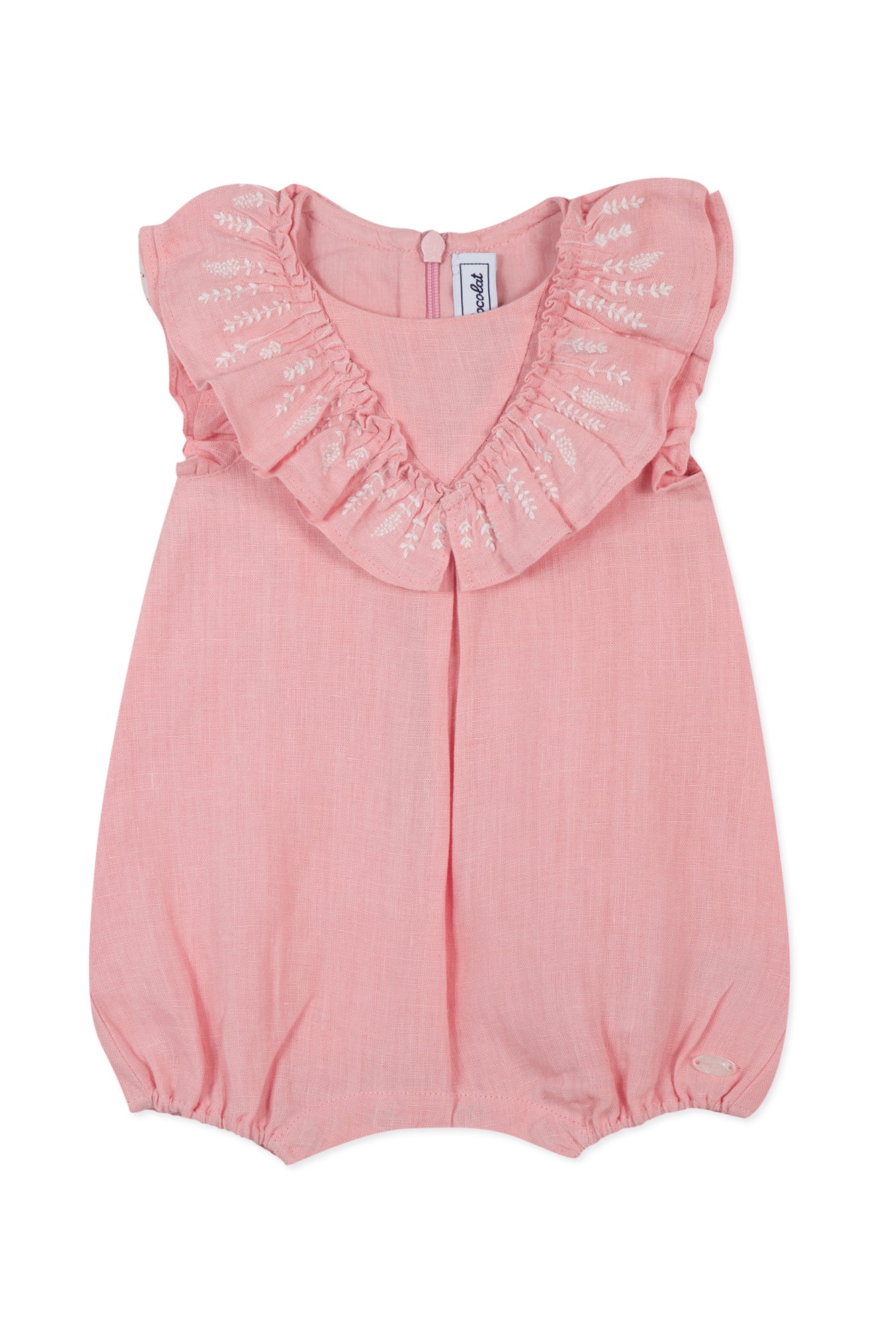 Baby Promenade Romantique short jumpsuit in linen - Litchi