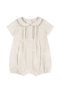 Premier Trousseau short jumpsuit in linen - Sable Chiné