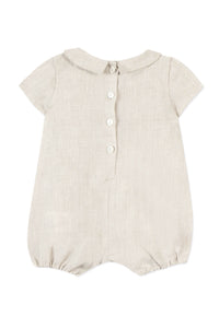 Premier Trousseau short jumpsuit in linen - Sable Chiné