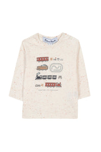 T-shirt globe trotteur en coton - Nacre
