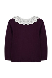 Pull Esprit romantique en laine - Aubergine