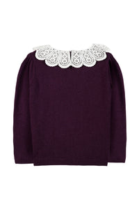 Pull Esprit romantique en laine - Aubergine