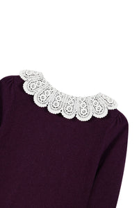 Pull Esprit romantique en laine - Aubergine