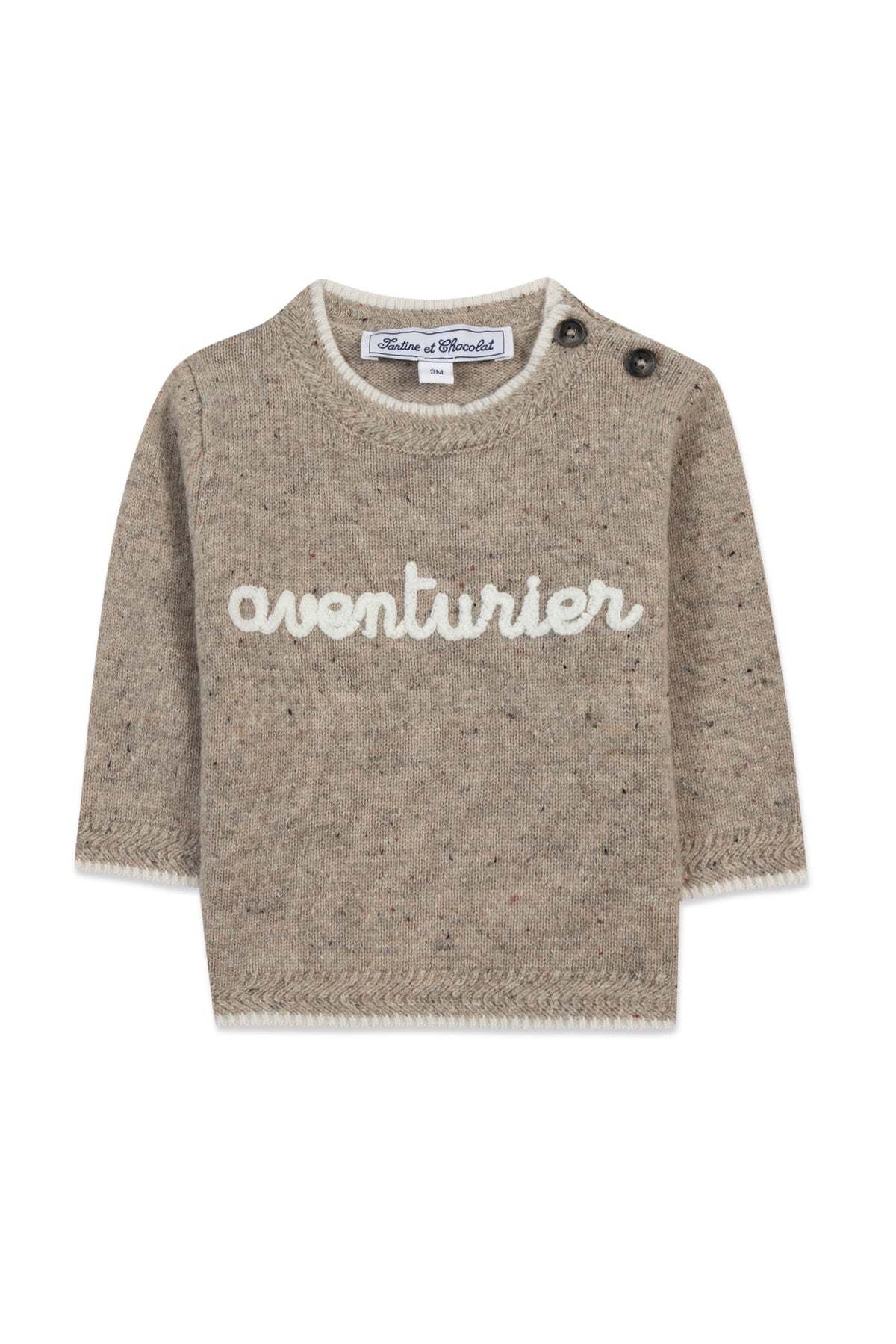 Pull Baby globe trotteur en laine - Sable Chiné Moucheté