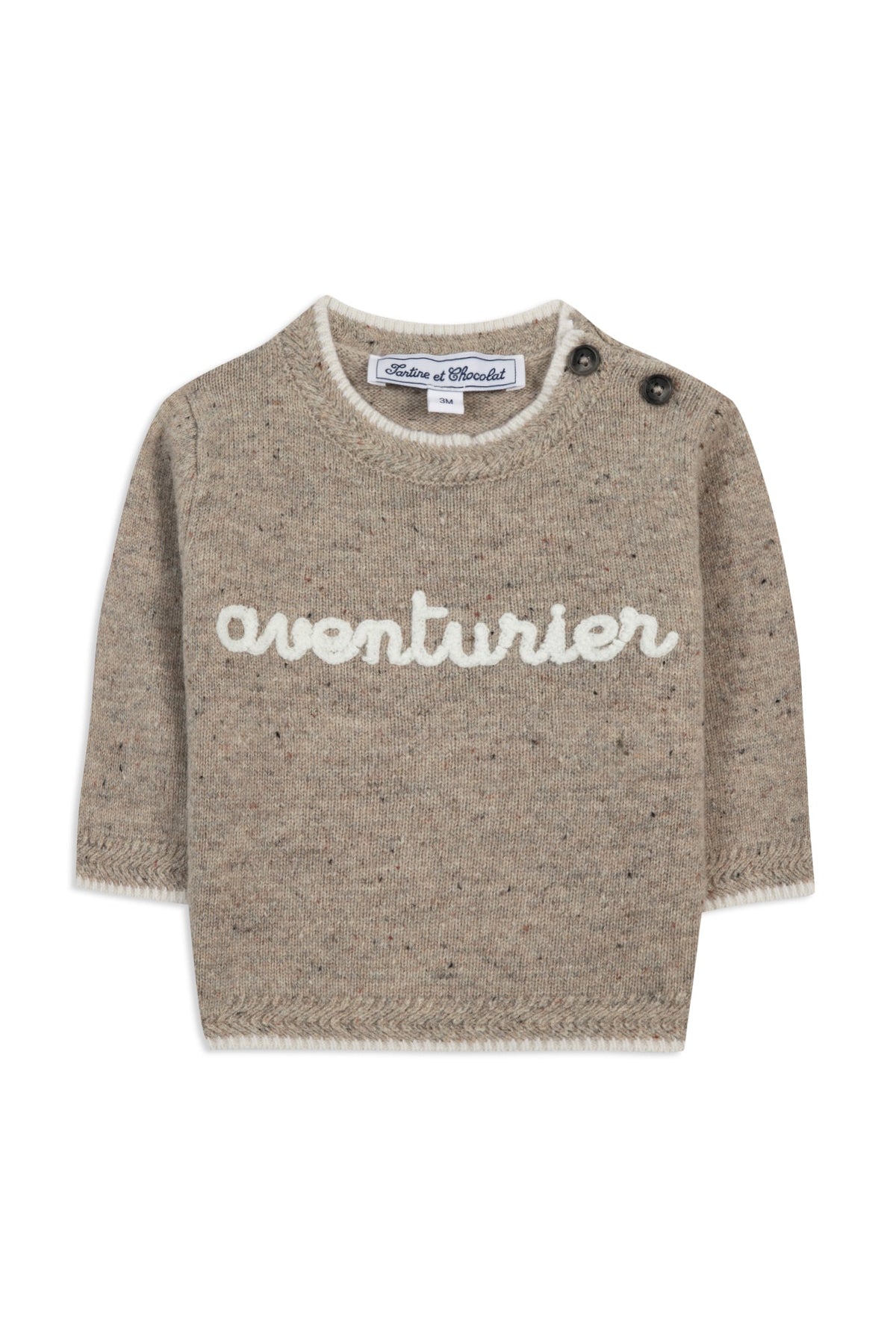 Pull Baby globe trotteur en laine - Sable Chiné Moucheté
