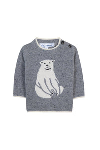 Pull Baby conquete arctique en laine - Bleu Grisé Chiné Moucheté