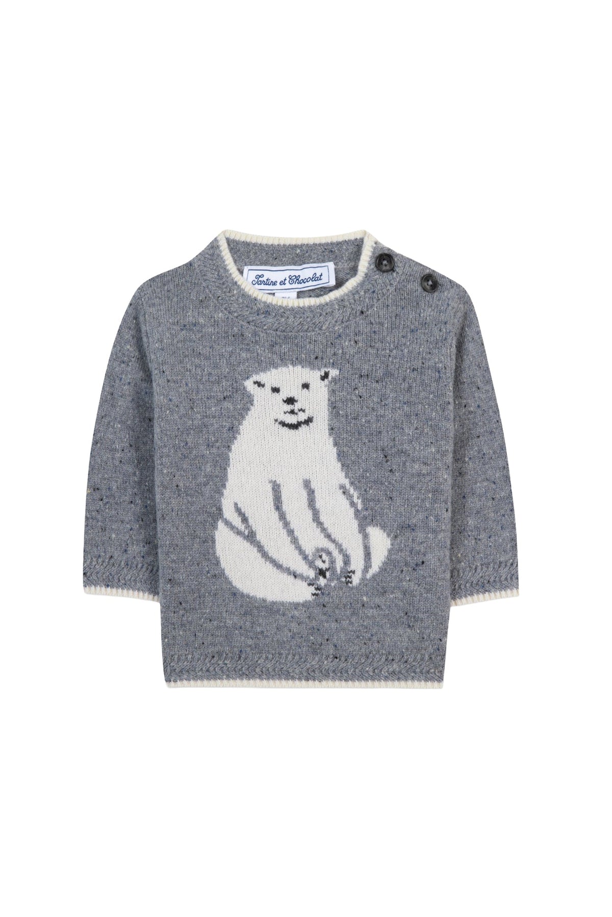 Pull Baby conquete arctique en laine - Bleu Grisé Chiné Moucheté