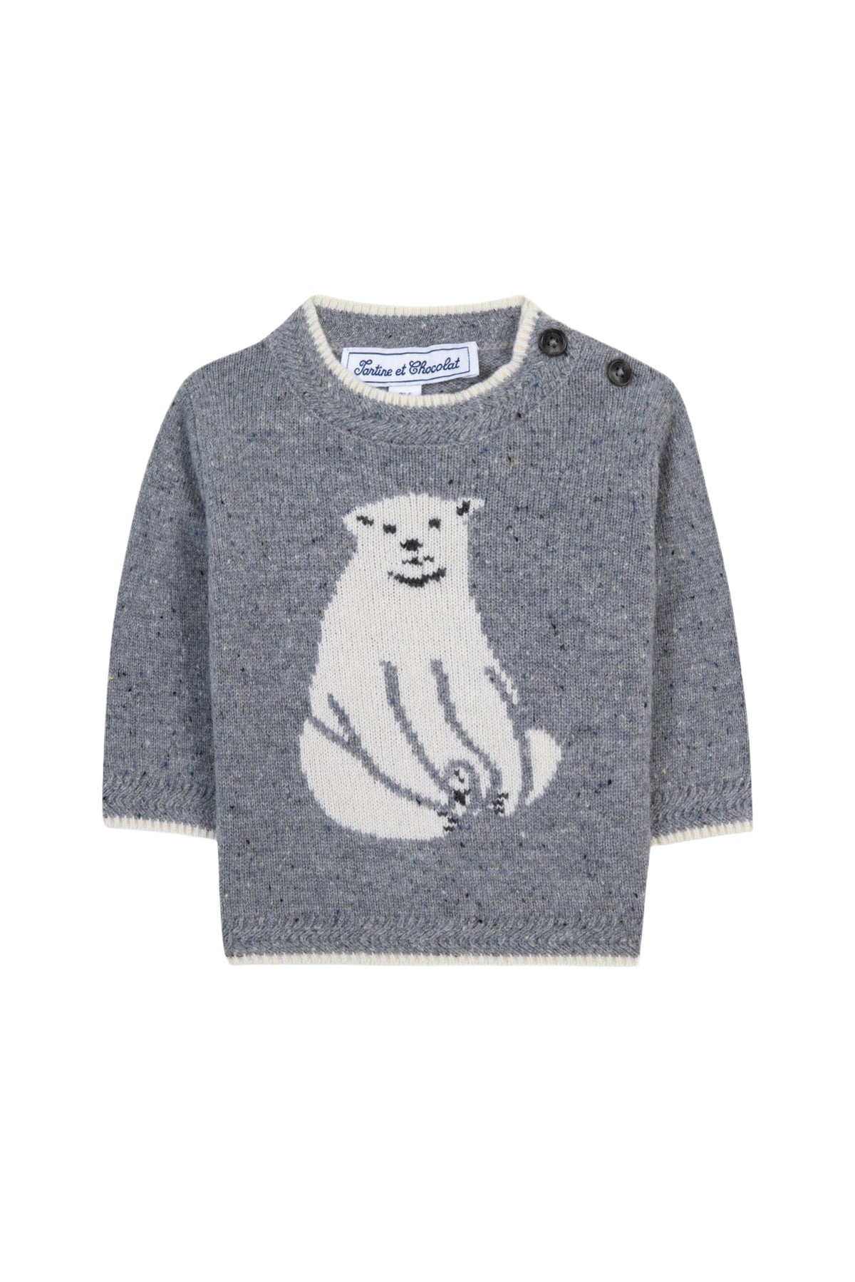 Pull Baby conquete arctique en laine - Bleu Grisé Chiné Moucheté