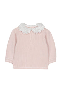 Pull Baby promenade romantique en laine - Rose Pâle