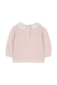 Rose Pâle / Pull Baby Promenade Romantique En Laine - Rose Pâle