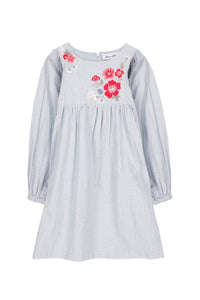Robe à fleurs brodées en coton - Bleuet