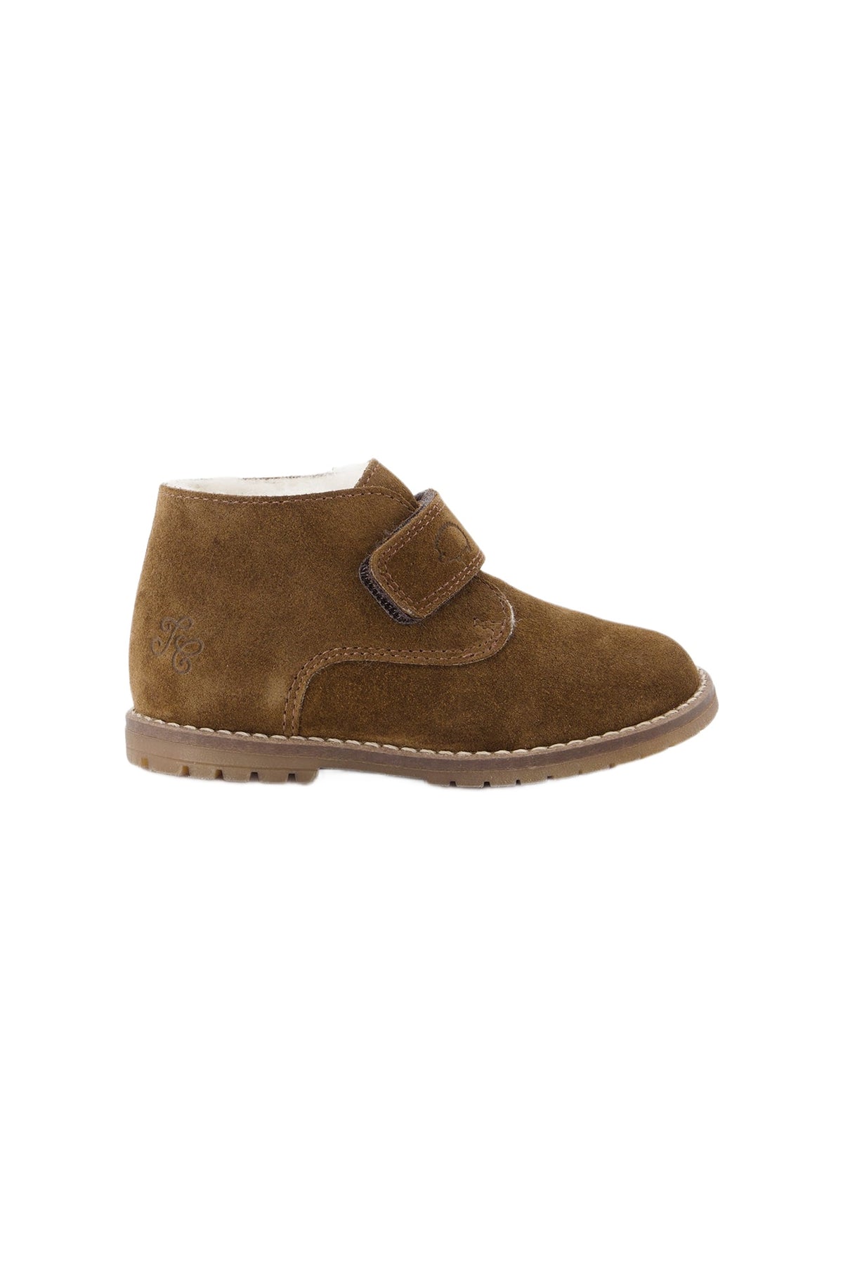 Bottines à bride autoagrippante en coton - Camel