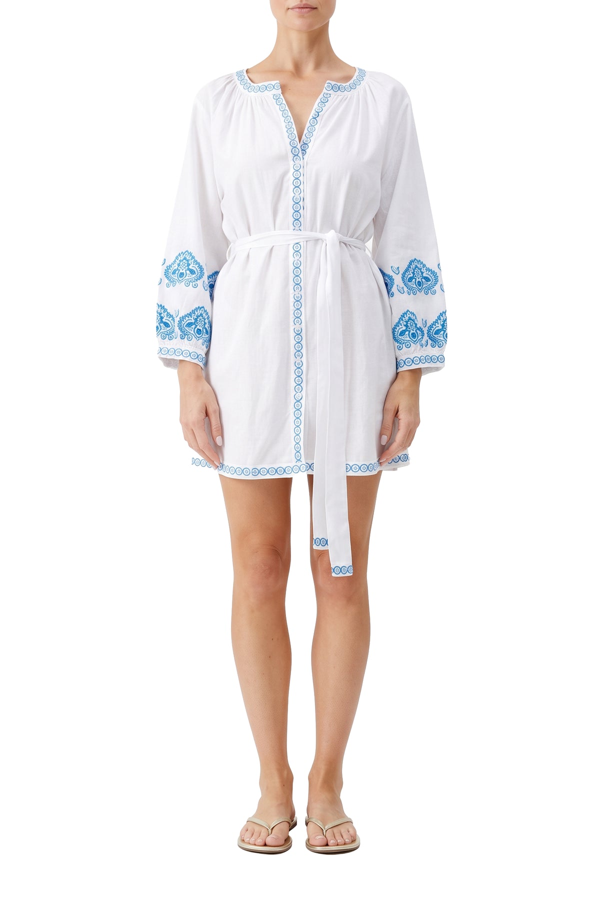 Caftan Tania à broderie - White Teal