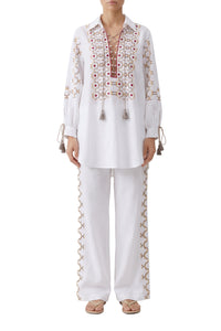 Pantalon Elvie à broderie - White Yellow