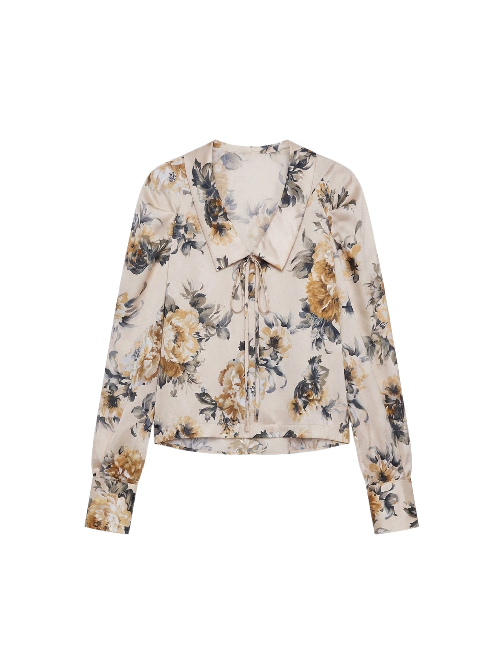 Blouse avec col manches bouffantes et nœud en soie - Crema Fantasia