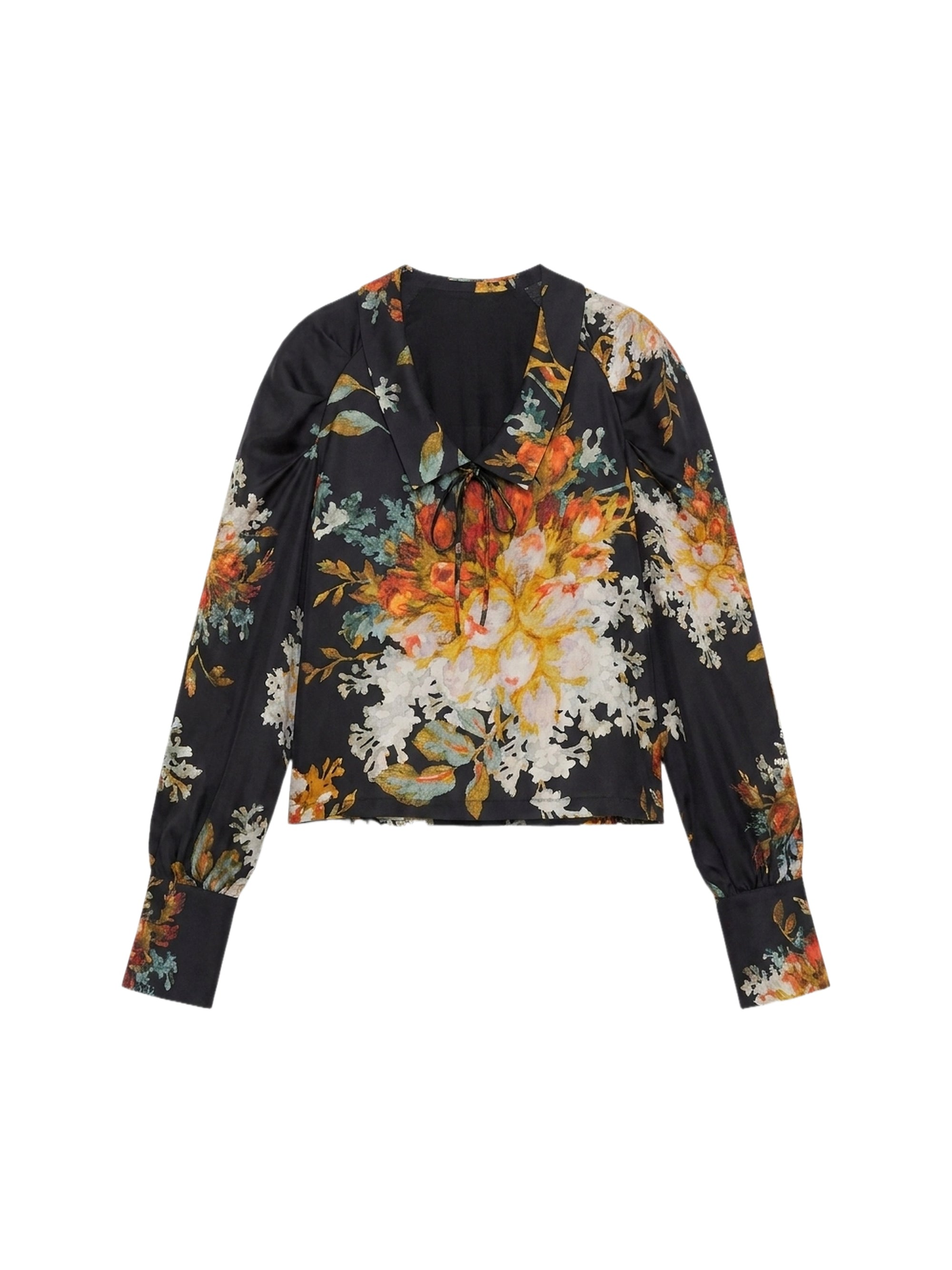Blouse avec col manches bouffantes et nœud en soie - Nero Fantasia