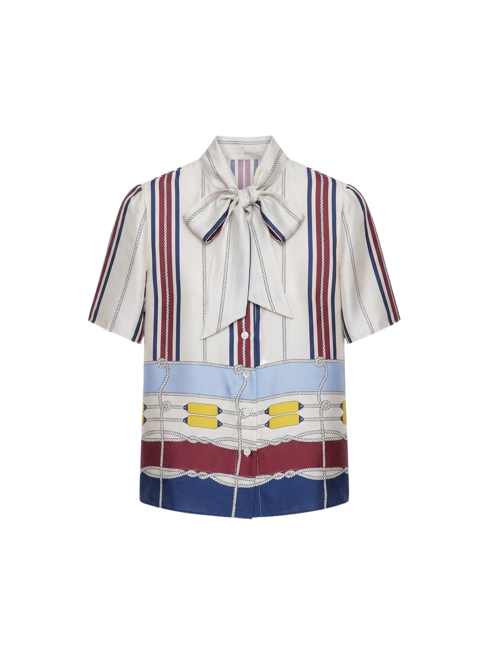 Chemise manches courtes nœud au col en soie - Avorio Fantasia