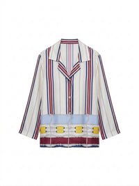 Chemise pyjama imprimé passepoil en soie - Avorio Fantasia