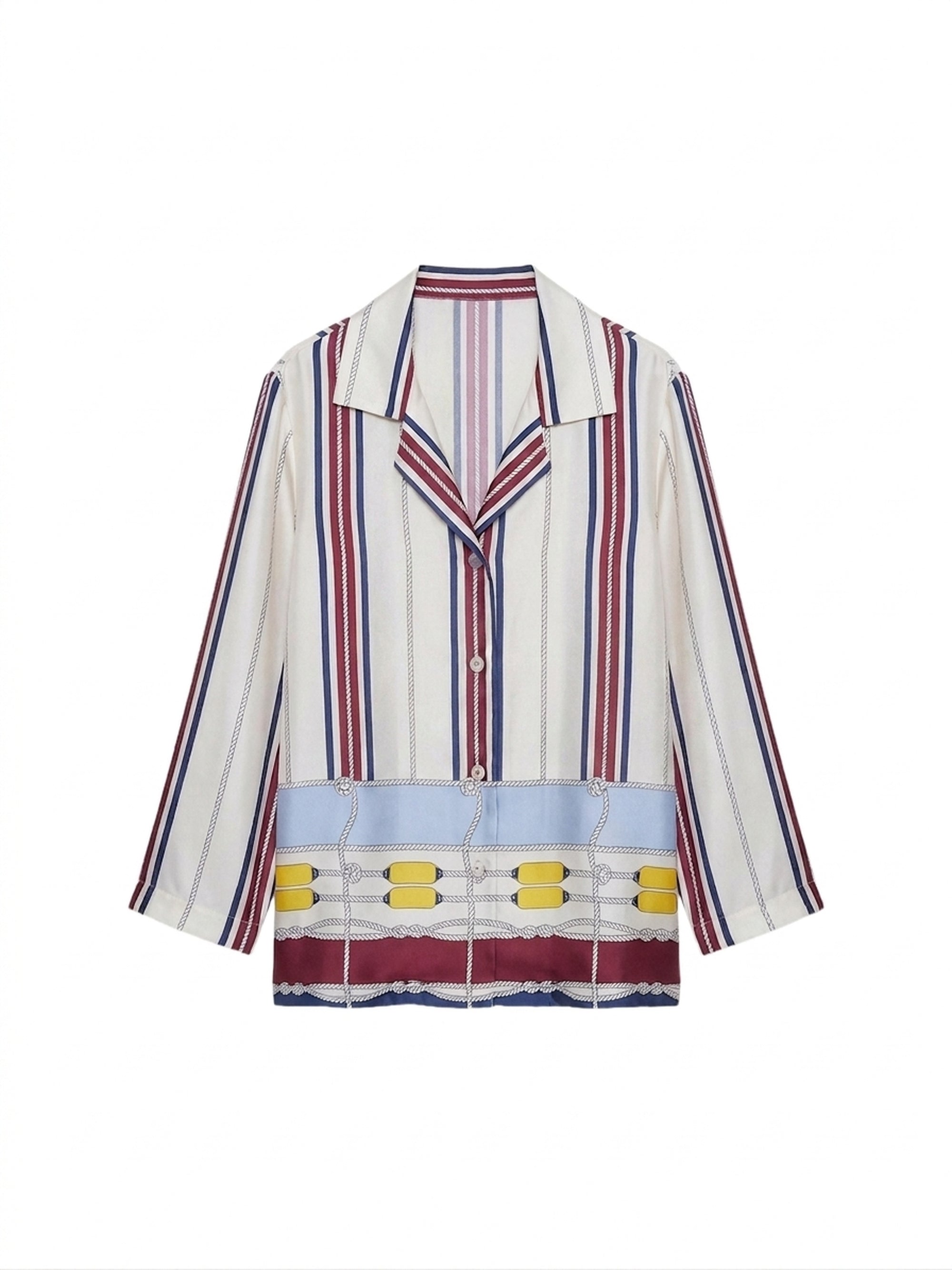 Chemise pyjama imprimé passepoil en soie - Avorio Fantasia