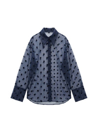 Chemise oversize en organza à pois avec col pointu - Blu & Nero