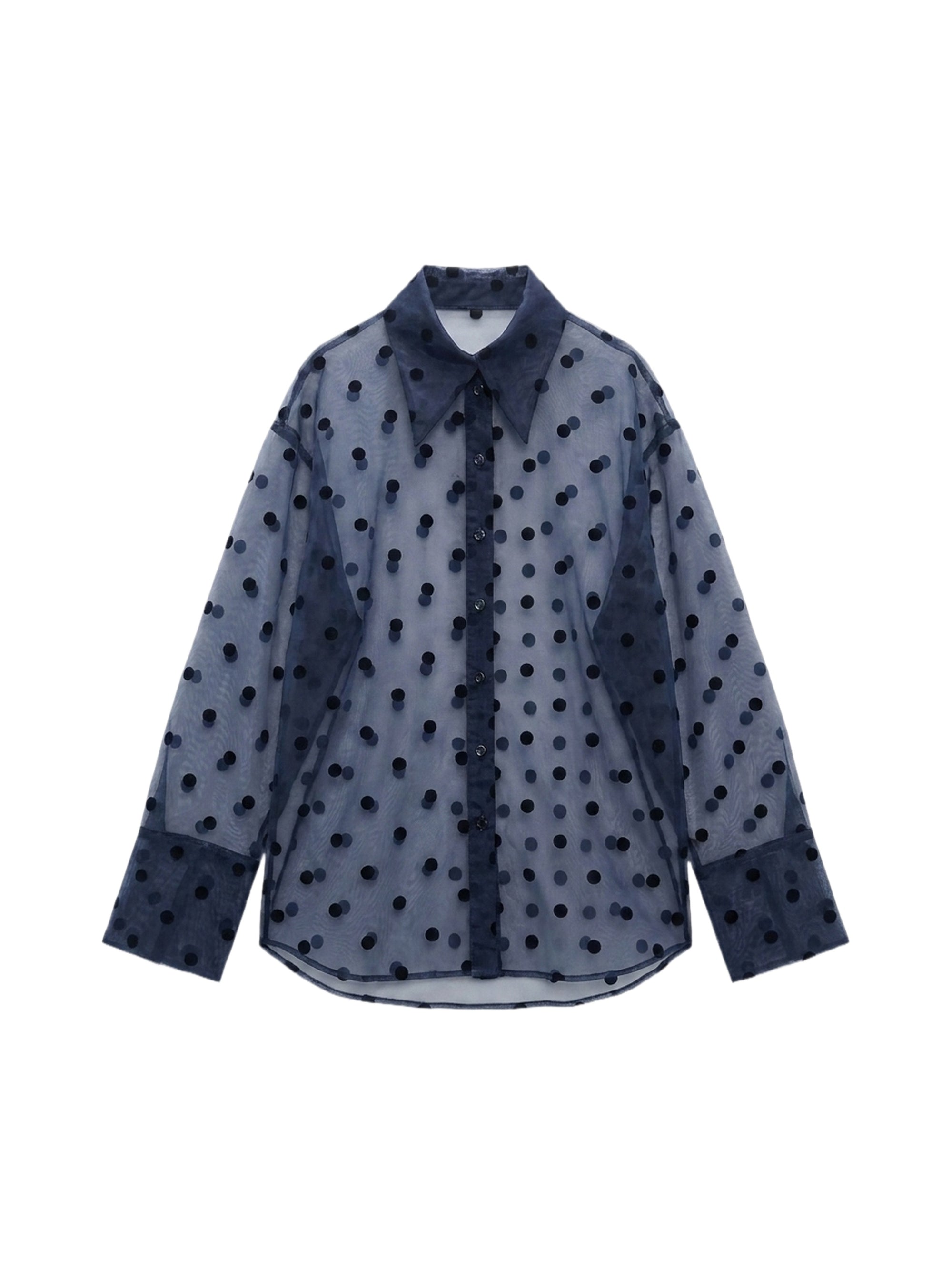 Chemise oversize en organza à pois avec col pointu - Blu & Nero