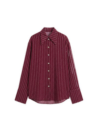 Chemise oversize à pois avec col pointu en soie - Bordeaux & Bianco