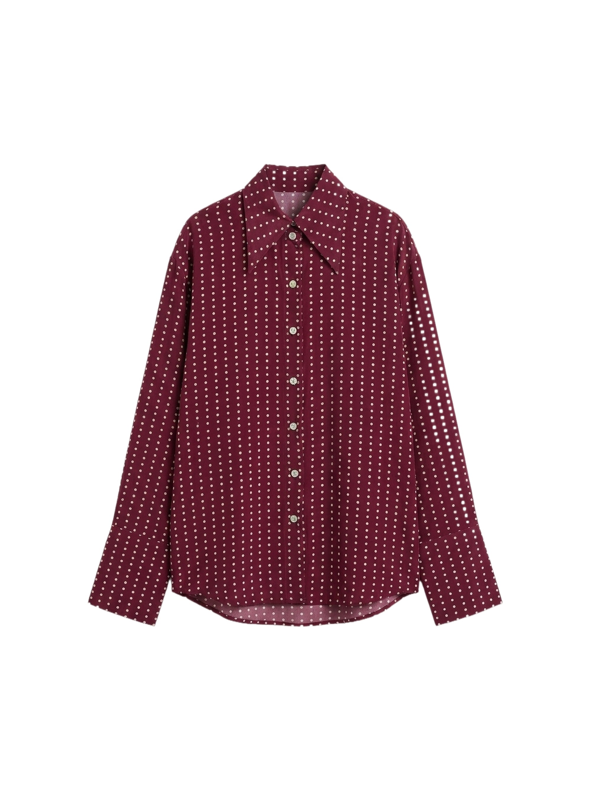 Chemise oversize à pois avec col pointu en soie - Bordeaux & Bianco