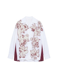 Chemise avec panneau insertion fleur - Bianco & Bordeaux