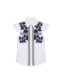 Chemise slim manches courtes détails macramé - Bianco & Blu