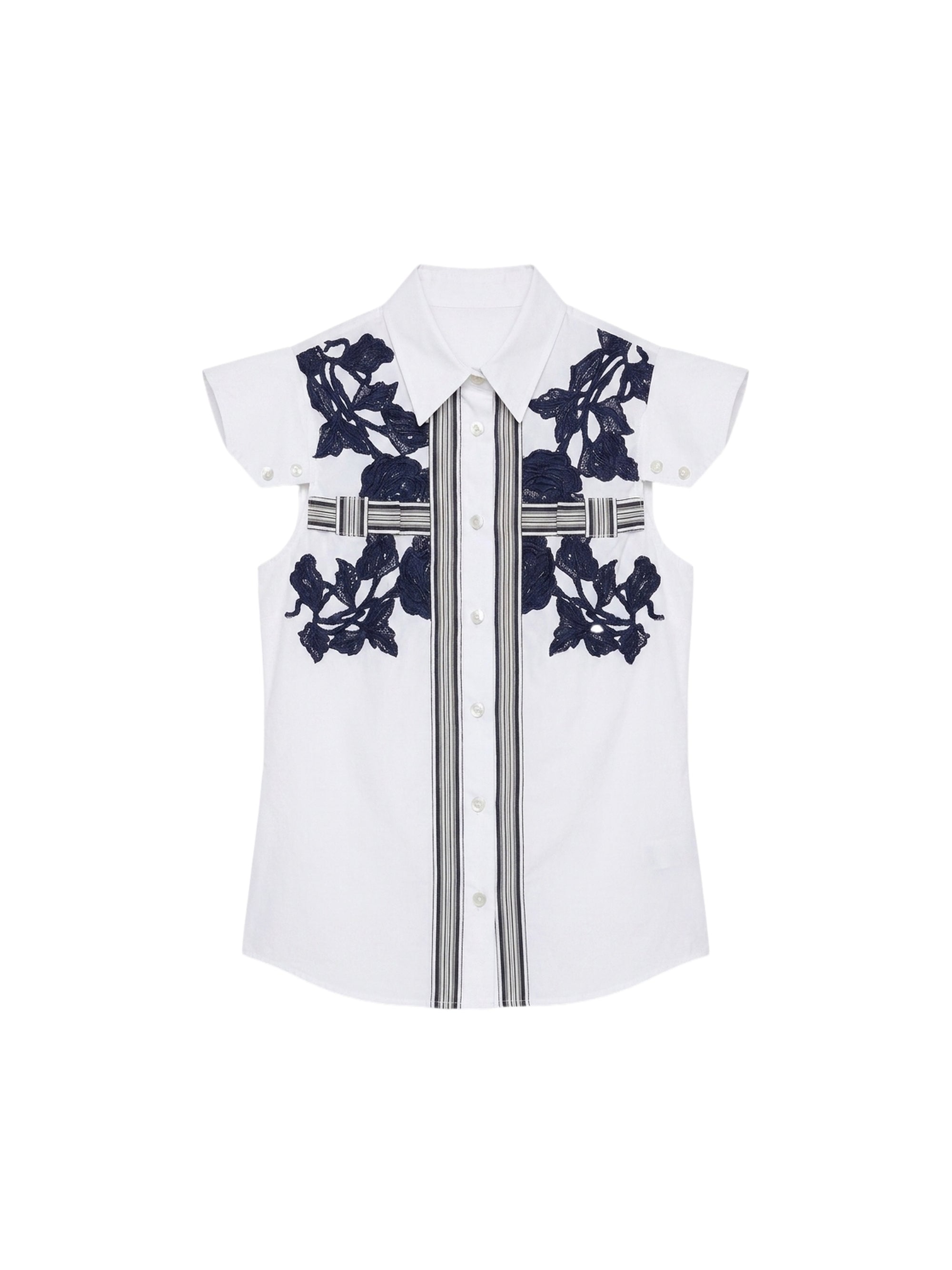 Chemise slim manches courtes détails macramé - Bianco & Blu