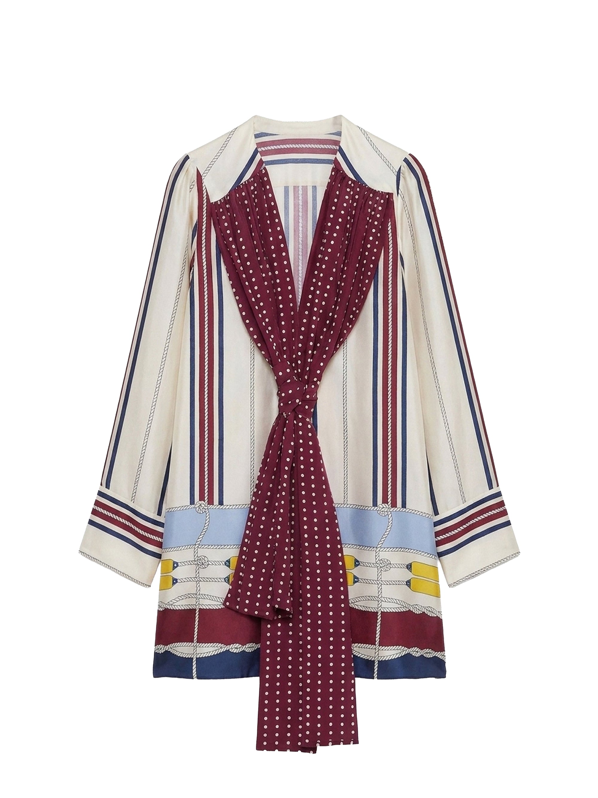 Blouse manches longues avec foulard à pois en soie - Avorio Fantasia