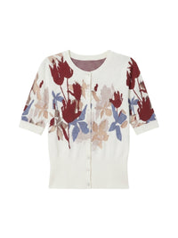 Cardigan fleurs - Bianco & Bordeaux
