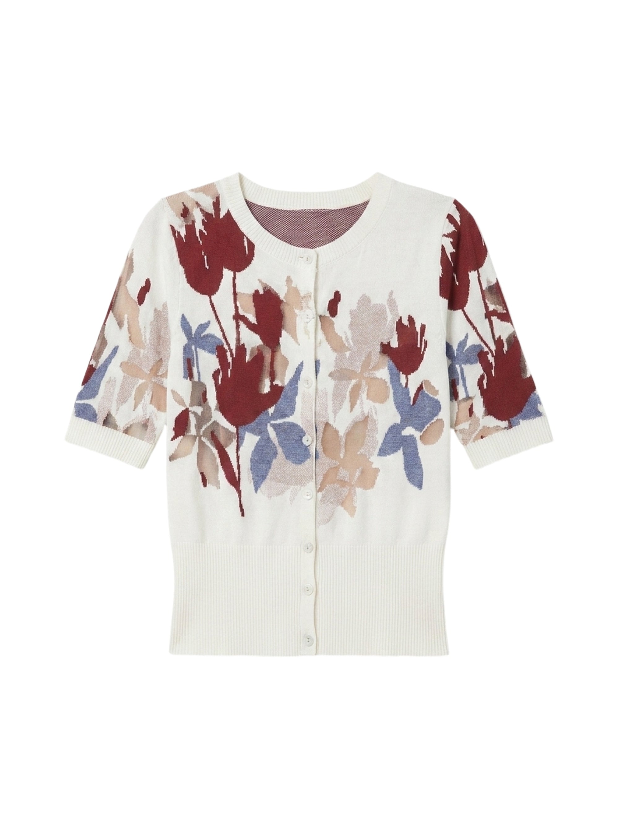 Cardigan fleurs - Bianco & Bordeaux